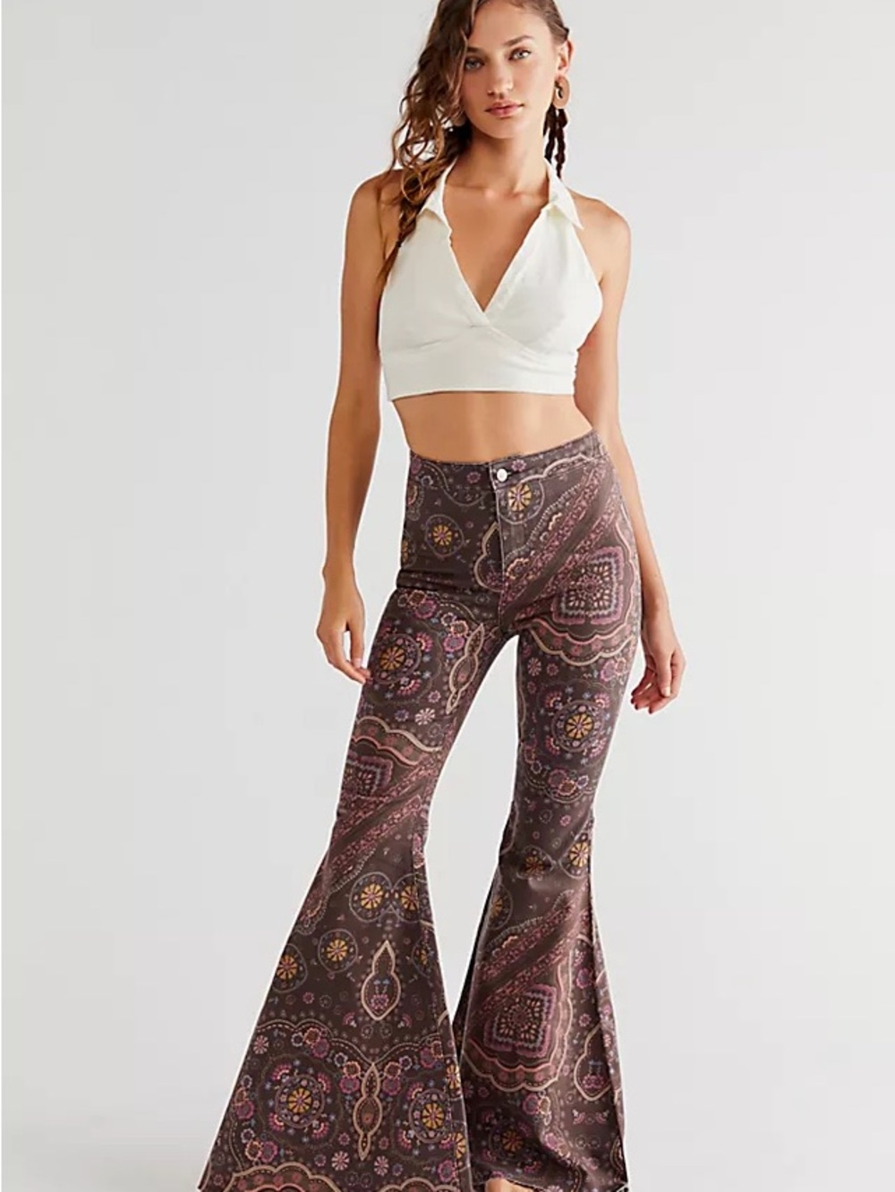 Free People Brown Paisley Just Float On Flare Jeans NWT